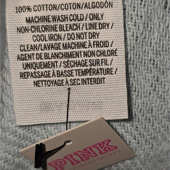 Pink Victoria's Secret Light Blue Fringed Shawl Throw Blanket Wrap 50 X 60 New - Picture 5 of 6